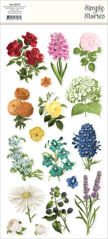Simple Vintage Essentials Color Palette Foam Stickers Butterfly & Floral