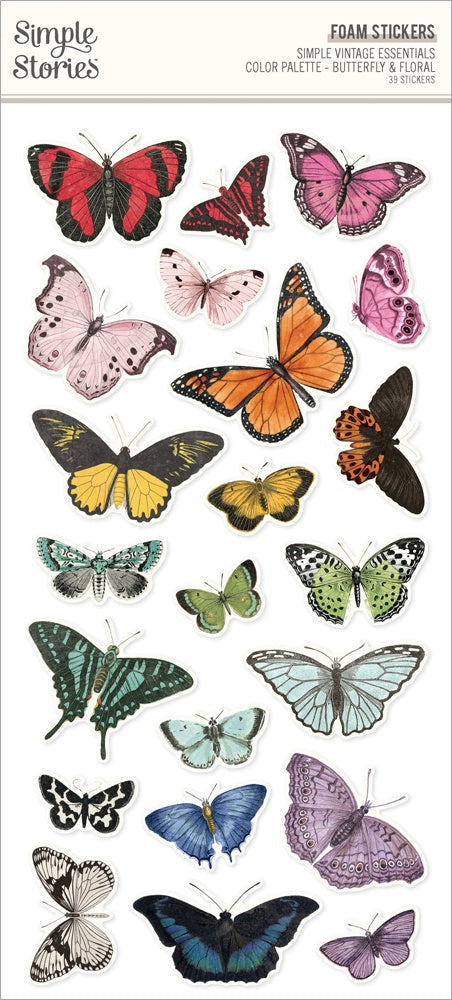 Simple Vintage Essentials Color Palette Foam Stickers Butterfly & Floral