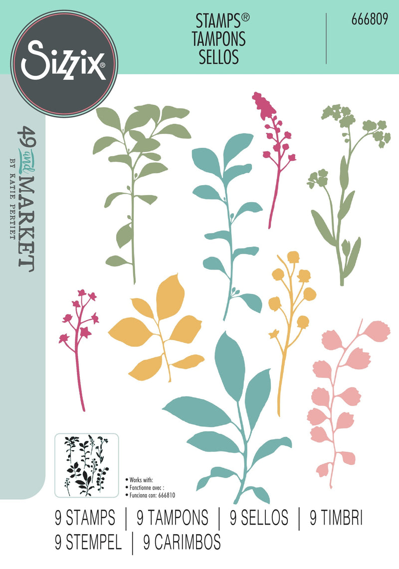 Sizzix A5 Stamp Set by 49 & Market - Fine Stems 01