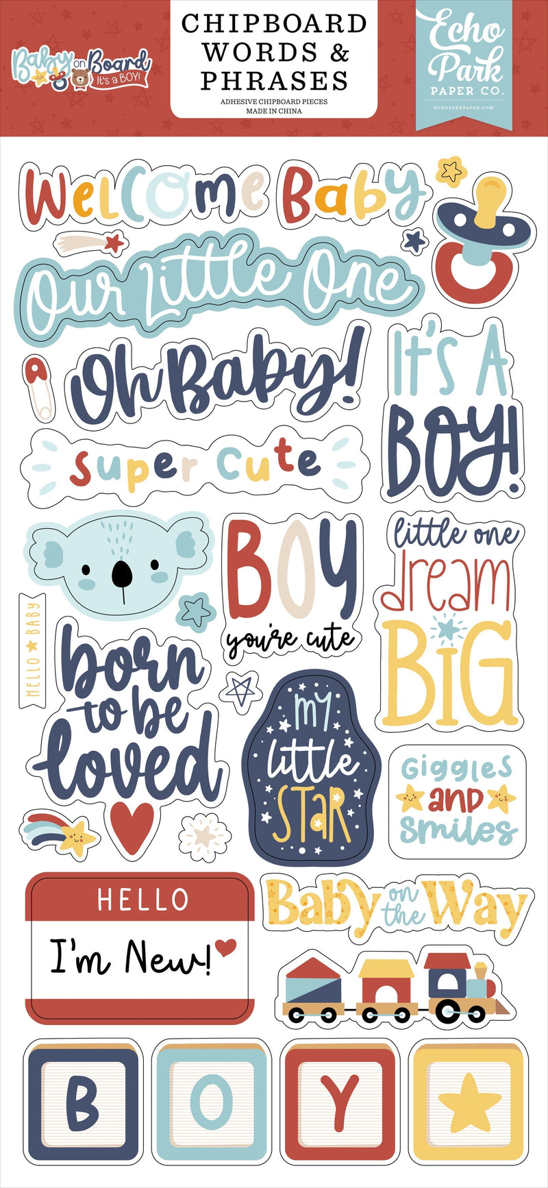 Echo Park - Baby On Board - Boy Chipboard Words & Phrases