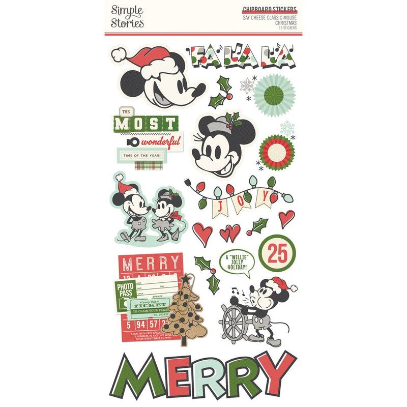 Say Cheese Classic Mouse Christmas Chipboard Stickers