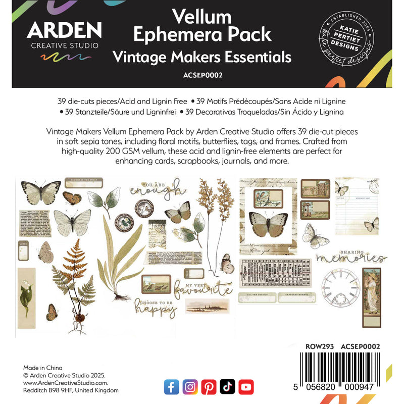 Arden Creative - Vintage Makers Vellum Ephemera Pack