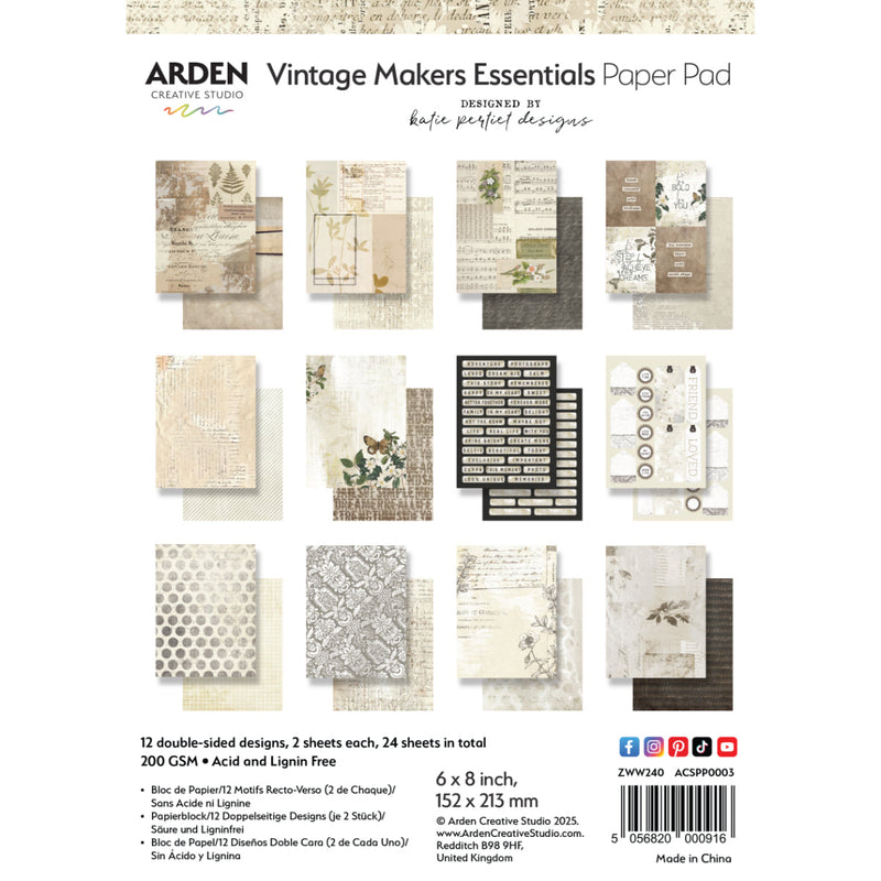 Arden Creative - Vintage Makers Essential 6x8 Paper Pad