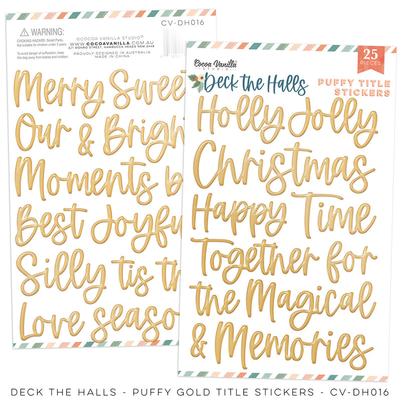 Deck The Halls Puffy Gold Title Stickers