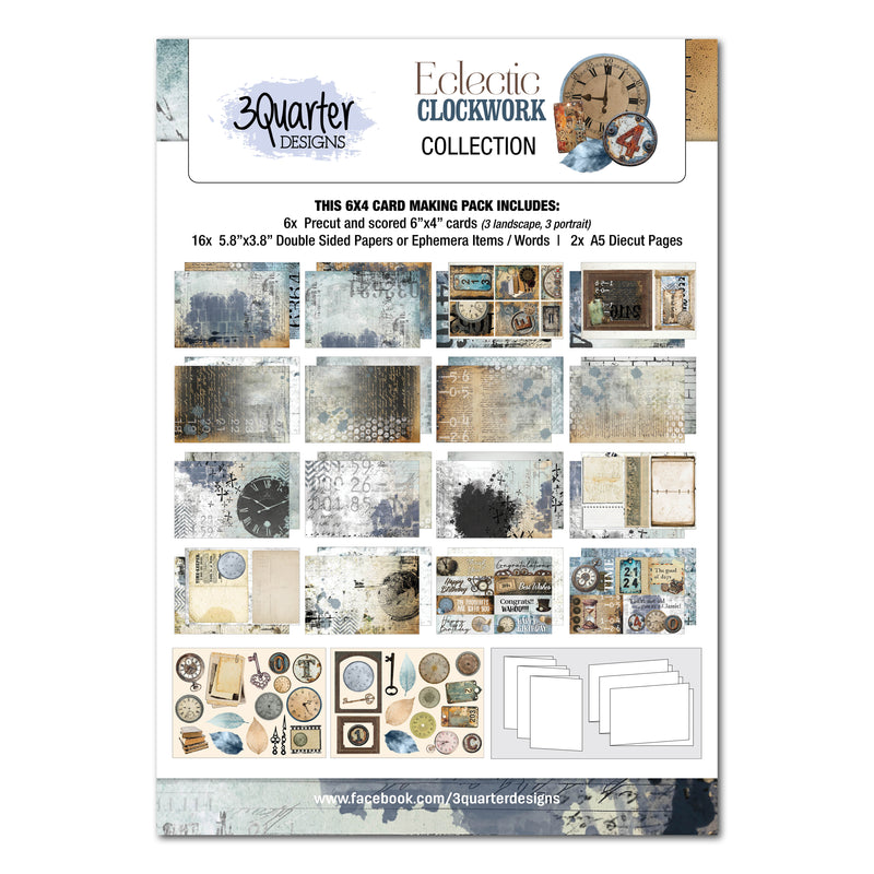 3Quarter Designs - Eclectic Clockwork 6x4 Cardmaking Pack