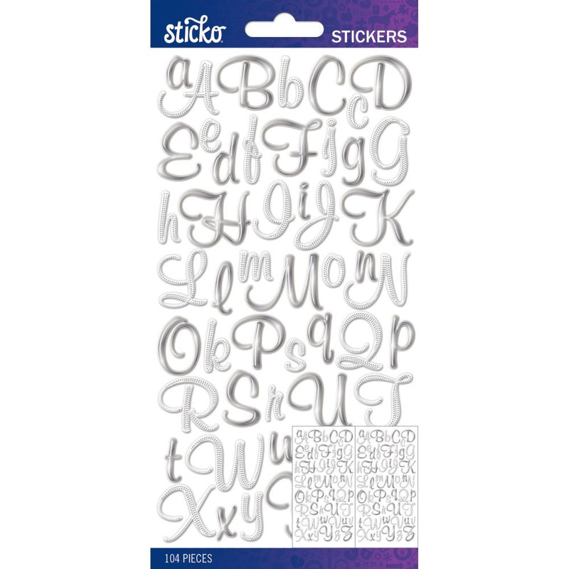 Sticko Alphabet Stickers - Silver Foil Script Small