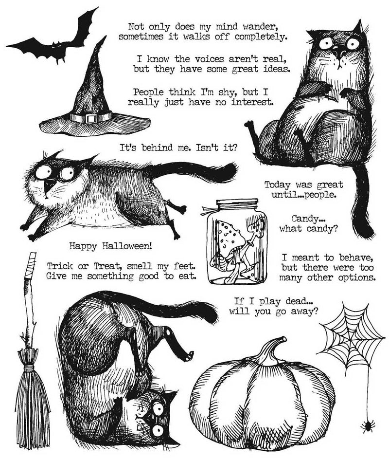 Tim Holtz Cling Stamps Snarky Cat Halloween