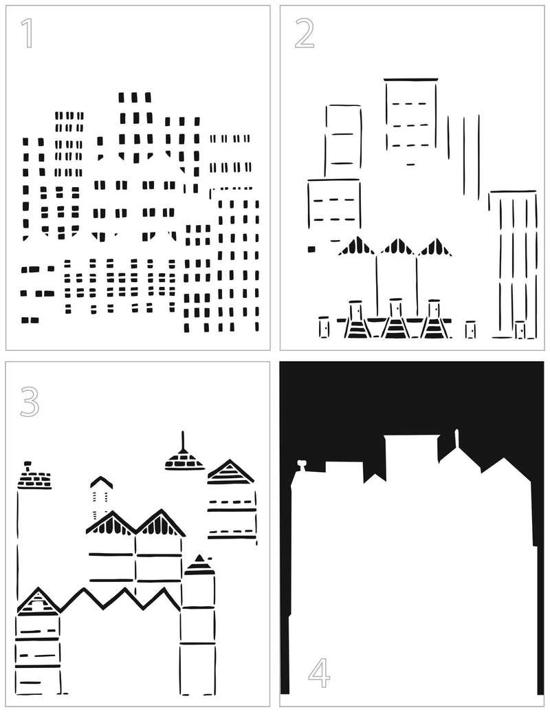 TCW Stencil 8.5x11 - Layered Cityscape Buildings