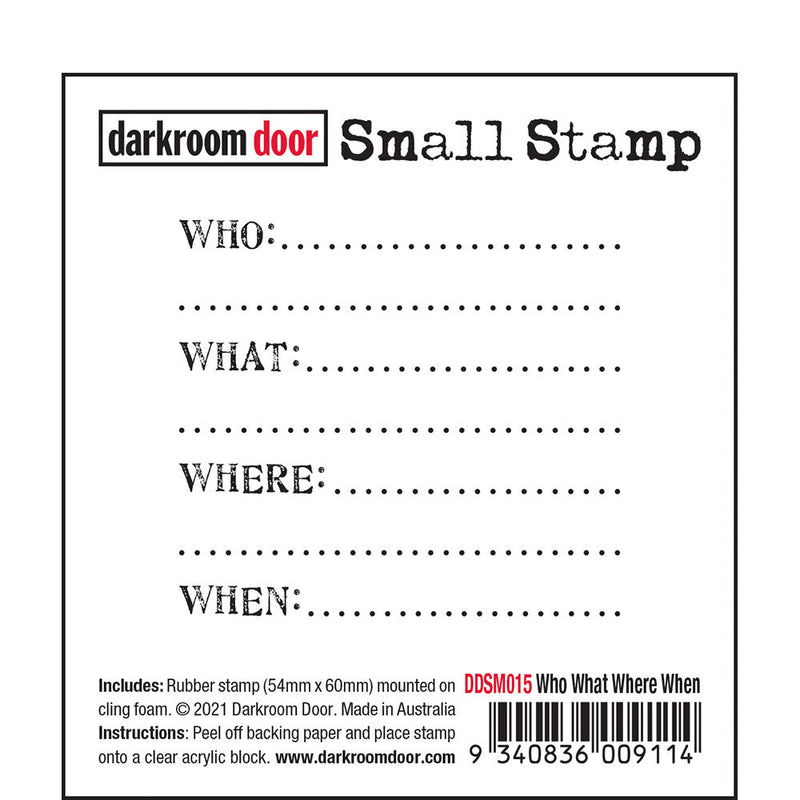 Darkroom Door Small Stamp Who What When Where