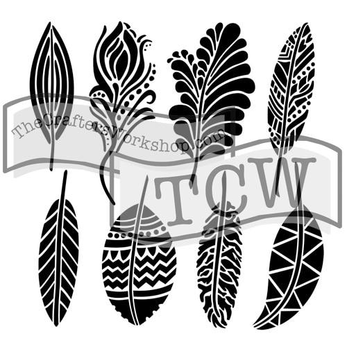 TCW Stencil 12x12 - Fancy Feathers