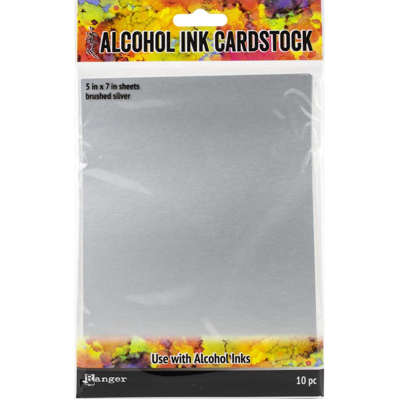 Tim Holtz Alcohol Ink Cardstock 5x7 10pk - Brushed Silver